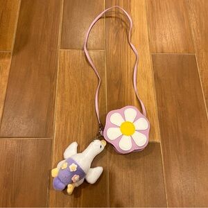 Daisy flower purple mini bag with duck plush keychain